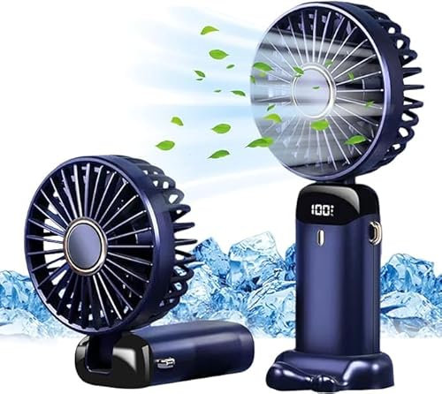 Handheld Fan,Portable Fan Hand Held Rechargeable with Digital Display,5 Speeds ​​Foldable USB Desk Fans,90°Adjustable Personal Fans,Mini Fan N15 digital display fan (DARK BLUE)