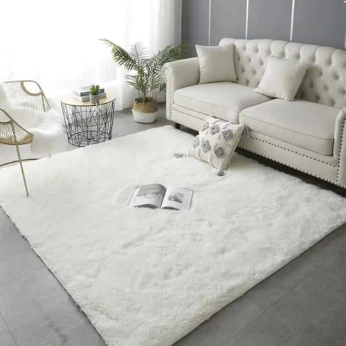 Genérico Alfombra Lavable para Salón, Dormitorio y Habitación de Los Niños - Lana de Pelo Largo, Muy Suave, Antideslizante, Moderna - Blanca, 200x300cm
