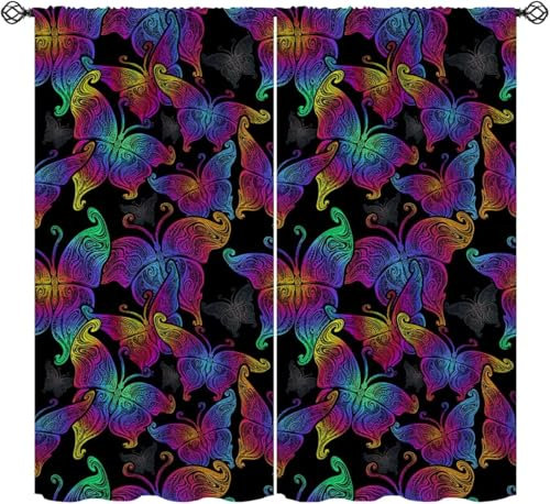 Vorhang, Kinderzimmer, 3D Blumentier Schmetterling 280X250 cm (B + H) Kindervorhänge Mit Ösen, Polyestervorhänge, Wärmeschutzvorhang, Blickdichter Vorhang Mit Ösen, Kindervorhänge Für Wohnz-965005725