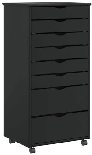 vidaXL Rollschrank mit Schubladen MOSS Schwarz Massivholz Kiefer