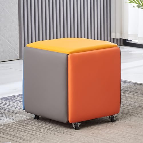 Stapelbares 5-in-1-Würfelhocker-Set mit Lenkrollen, multifunktionale Sitzgelegenlen, multifunktionale Sitzgelegenheiten aus PU-Leder für Wohnzimmer oder Esszimmer (18 x 18 x 19 Zoll, Leder6)
