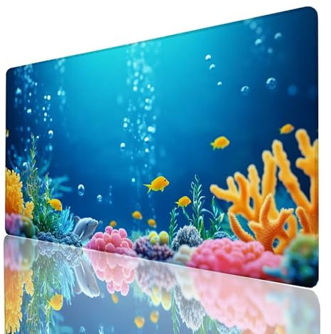 Alfombrilla Ratón Fondo del mar, Alfombrilla Gaming Pescado, Impermeable Tapete Escritorio 120x60x0.3cm Compatible con Raton Inalambrico y Teclado Inalambrico, Mousepad para Portatil Regalo 501-GYL