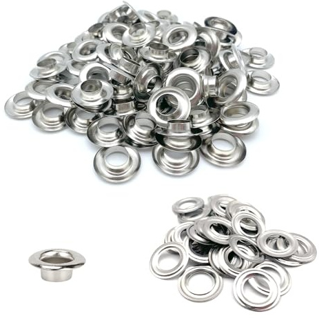 MUWINC Oeillets Pour Baches, 100 Sets, Diamètre Intérieur 10 mm | Kit Oeillets Laiton Nickelé, Pour Bâches, Rideaux, Sacs Et Artisanat (Argent)