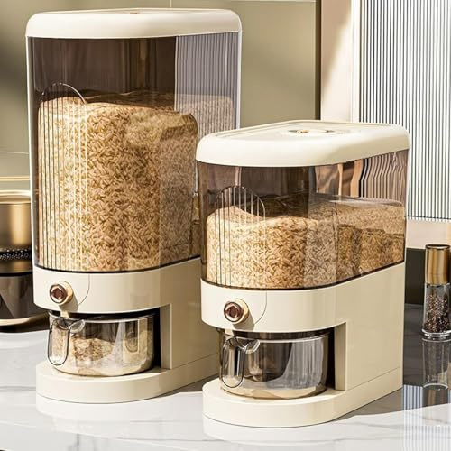 Rice Dispenser with Measuring Cup, Airtight Rice Storage Container, Dry Food & Cereal Dispenser for Kitchen Organisation (11lb)