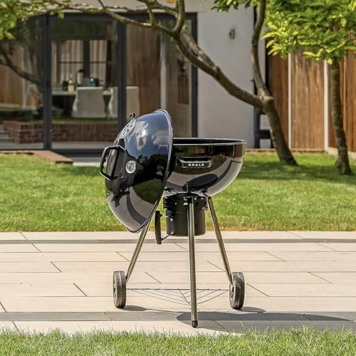 KOALZ Premium Charcoal BBQ | Portable Kettle Enamel Barbecue | Temperature Gauge | Airflow Vents | Extra Large Wheels | Removable Ash Catcher | Storage Shelf | Large Cooking Grill | Black