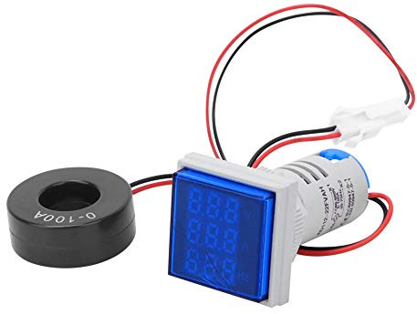 BAFOVY 3 en 1 Voltímetro de Amperímetro Digital, Medidor de Frecuencia de Corriente de Voltaje de CA para AC60-500V 0-100A 20-75Hz, Pantalla LED, Transformador de Corriente monofásica. Fácil de (BLUE)