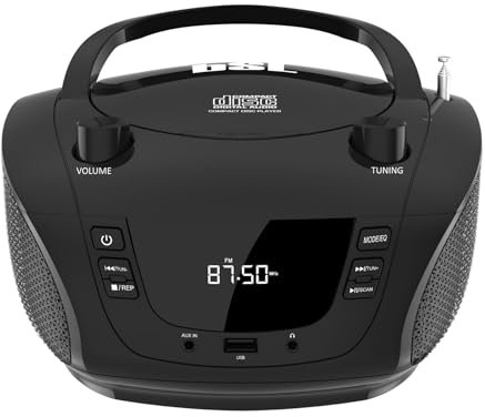 Boombox BSL JL-2031A Radio CD portable Bluetooth avec 4 W de puissance RMS Radio FM et port USB Compatible avec fichiers MP3 Écran LCD Entrée AUX IN et sortie casque