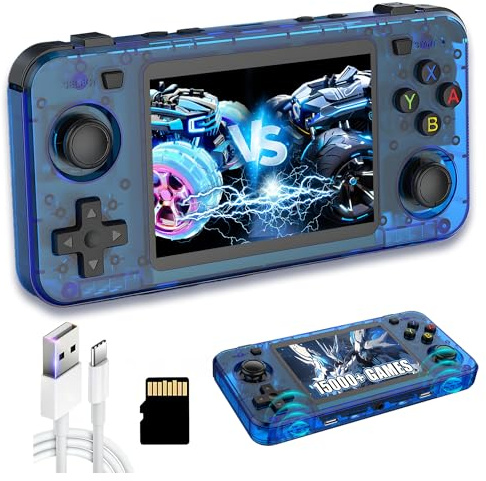 R36H Console di gioco portatile Console Portatile,15000+ Giochi,23 Emulatori,2 Altoparlante 8W,Batteria esterna da,Sistema Linux Open Source,Schermo IPS da 3,5″ Console di gioco Retrò (64G-Blu)