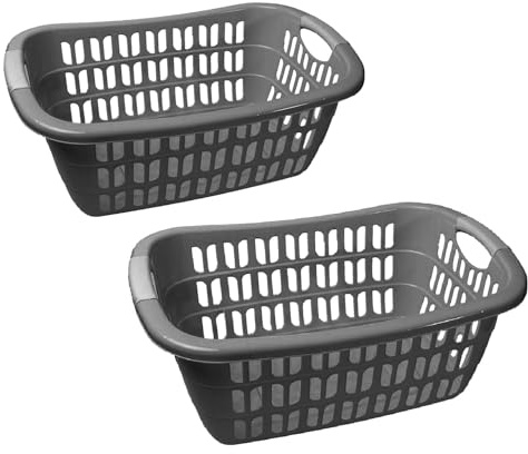 2 Stück Wäschekorb Wäschewanne Plastik Kunststoff Korb Griffen (Grau)