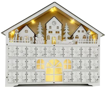 Delicado calendario de Adviento para mesa, elegante calendario de cuenta regresiva de Navidad con luces LED y 24 cajones de almacenamiento sorpresa