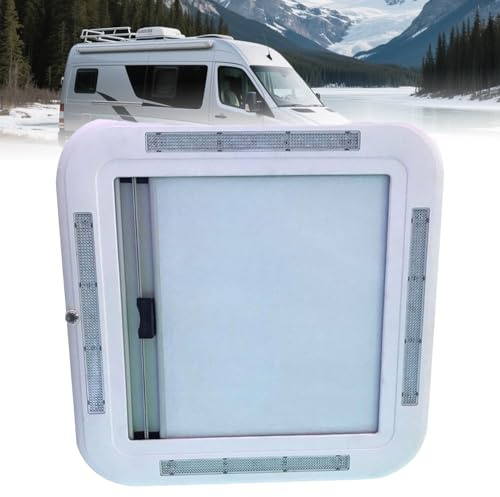 UORDBY 500/700/800 x500 mm Cut Out RV Caravan Roof Window Hatch W/LED light, Large RV Skylight Roof Vent Hatch Double-layer Hollow Acrylic Cover With Net and Sunshade 500 * 500mm