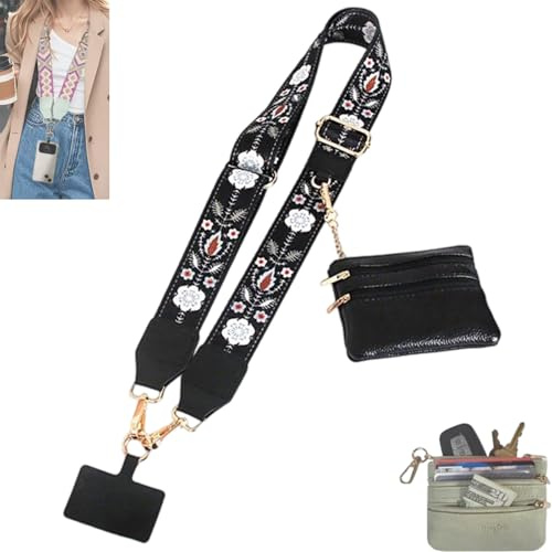 Donubiiu Phone Lanyard with Zipper Pouch - Detachable Crossbody Wallet, Clip-On Lanyard and Badge Holder, Hands-Free Shoulder/Neck Phone Chain for Women (C)