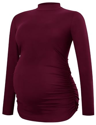 Smallshow kvinnors graviditet toppar besättning hals långärmade graviditet kläder,Maroon,XXL