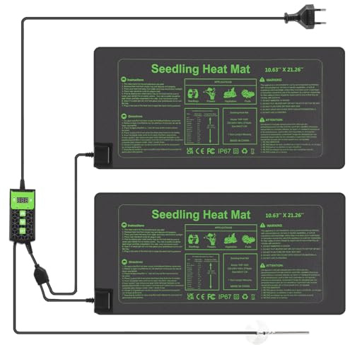 Jaxguom Heizmatte Pflanzen mit Thermostat, 55W Heizkissen, IP67 Wasserdicht, Wärmematte mit Timing-Funktion, Zimmergewächshaus Wärmematte für Reptil, Sämling Germination(2er Set, 55x27cm)