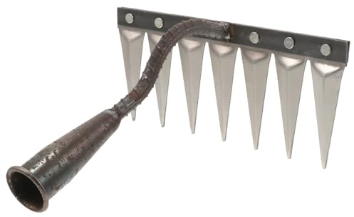 Alasum Rastrello da Giardino Manuale in Metallo, Piccolo Rastrello 7 Denti Affilati per Diserbo e Dissodamento, Attrezzo da Giardinaggio Portatile per Orto e Giardino, Resistente