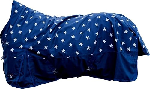 HKM Highneck Weidedecke Norwich 600D Regendecke mit Fleece (blau mit Sternen, 155)