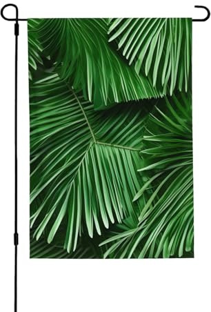 Joli drapeau de jardin double face vert feuilles de palmier 71 x 102 cm, bannière décorative pour porche, pelouse, terrasse, toutes saisons