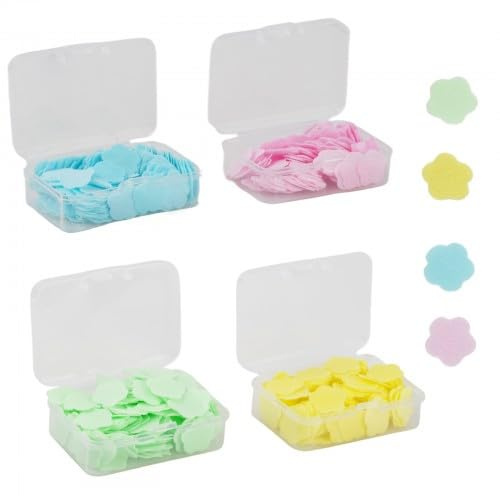 4 Scatole di Fogli di Sapone da Viaggio, Carta Sapone Usa e Getta, Mini Fogli di Sapone Portatili, Fogli Carta Sapone, per Viaggi all'Aperto, Campeggio, Attività All'aperto, 100 Fogli per Scatola