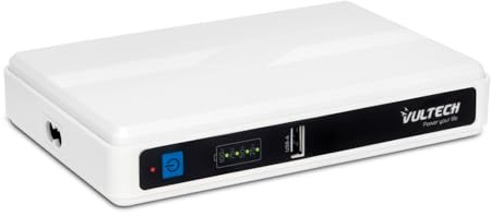 VulTech UPS60PWTC-DC Mini USV 4350 mAh 60 Watt 0ms Tragbare Unterbrechungsgruppe für Router Wireless Modem Kamera Power Bank Smartphone USB 2.4A 12W + Type-C PD/QC3 45W + 2 DC 12V, weiß
