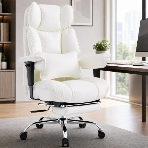 Efomao Bürostuhl mit Fußstütze, hoher Chefsessel Schreibtischstuhl, PU-Leder Drehstuhl Computerstuhl mit Lendenkissen, gepolsterten Armlehnen, höhenverstellbar, Home Office