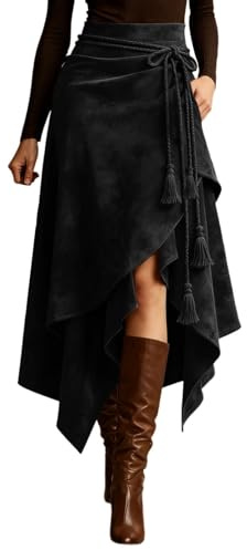 Gonna Lunga Donna Estiva Motivo Floreale Gonna Donna Leggera Cerimonia A Vita Alta Asimmetrica Estiva Nero Elegante Skirt A-Line