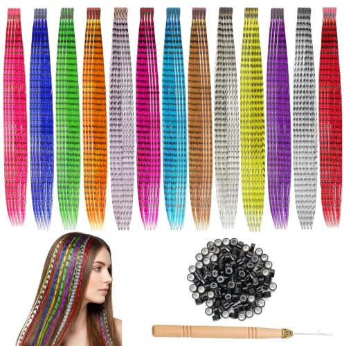52 Mèche Cheveux Couleur Kit Extension Cheveux Colorés &100perler 1crochet