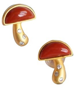 S925 Silver med Natural Red Jade Mushroom Ear Stud Örhängen för Kvinnor Yoga Äkta