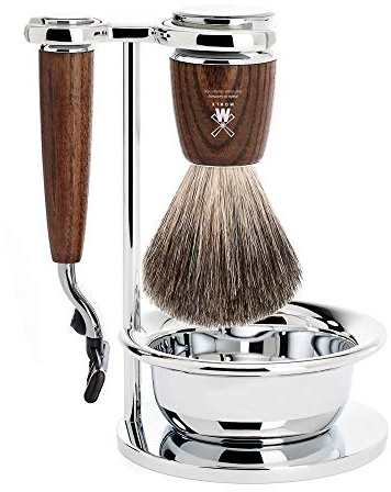 MÜHLE Rasierset - Rytmo Serie - Reines Dachshaar - kompatibel mit Gillette-Klingen - Eschenholz dunkel
