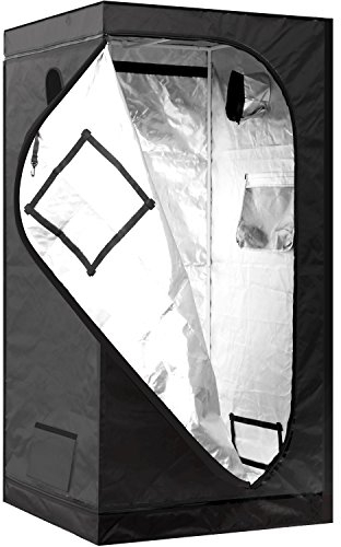 iPower Mylar Hydroponic Water-Resistant Grow Tent with Observation Window and Removable Floor Tray, Tool Bag for Indoor Plant Seedling, Propagation, Blossom, Black and Silver, 36x36x72