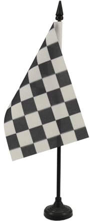 AZ FLAG Drapeau de Table Damier noir et blanc 15x10 cm Socle Plastique | Usage intérieur Drapeau de bureau à damiers finition cousue et bords renforcés avec mât en plastique et socle en plastique