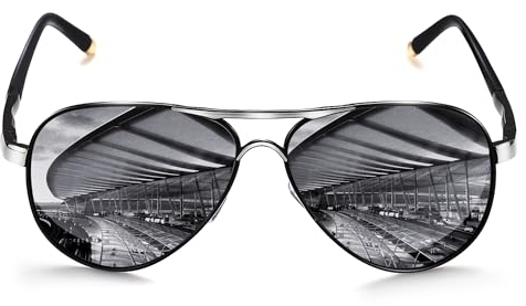 ROCKNIGHT Polarisierte Piloten-Sonnenbrille für Männer und Frauen, Metallrahmen, flache Oberseite, leichte silberne verspiegelte Gläser, UV400 für den Außenbereich