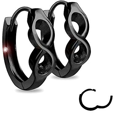 Treuheld® | Orecchini a cerchio in argento 925 con simbolo dell'infinito – in argento Sterling – orecchini da donna e uomo – orecchini neri con chiusura a scatto – larghezza 3,5 mm – orecchini in