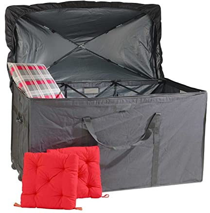 Home4You Kissenbox - 180 x 85 cm - Wasserdicht - Anthrazit - Stoff - mit Rollen - Griffe - Auflagenbox