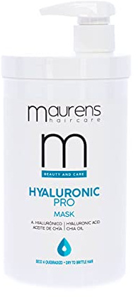 Maurens, Mascarilla Capilar Superhidratante Hyaluronic Pro, con Ácido Hialurónico y Aceite de Chia, para cabellos secos, muy secos o resecados por procesos químicos, 970 ml con válvula dosificadora