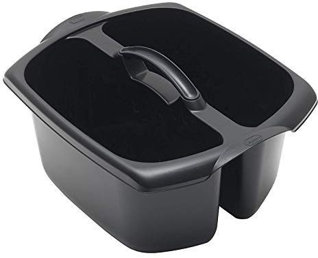2 X Utility Cleaning Caddy with Twin Compartment and Handle, Black, 32 x 38.5 x 20 cm
