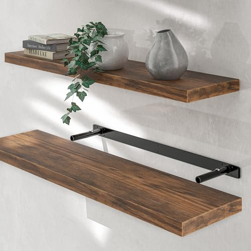 Casaria® Wandregal Holz Dunkle Eiche Regal mit Halterung 15kg Tragkraft Hängeregal Küche Wohnzimmer Flur Wand Schweberegal Bücherregal Regalbrett Schwebend 90cm
