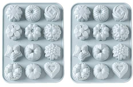 CANDeal Set di 2 stampi per Dolci in Silicone, ognuno con 12 formine a Forma di Fiore, per Decorazioni con glassa, cubetti di Ghiaccio, tortine al Cioccolato
