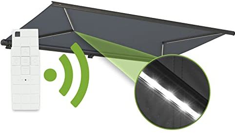 empasa Elektrische Vollkassettenmarkise 'Profi' mit LED Beleuchtung Kassettenmarkise Gelenkarmmarkise Markise Sonnenmarkise Sonnenschutz mit Fernbedienung, komplett vormontiert