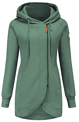 ELFIN Sweat à Capuche Femme Manches Longues Hoodie Femme Hiver avec Poches Manteau Femme Zippé Col Montant Veste Femme Chaude