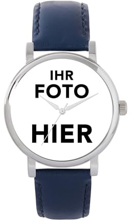 Toff London Personalisierte Fotogeschenke für Frauen, Analoganzeige, Uhr mit japanischem Quarzwerk und silbernem Gehäuse, individuell gefertigte Uhr mit Gravur