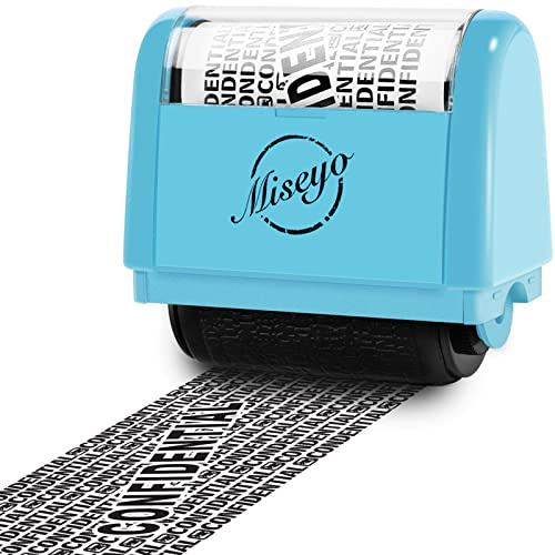 Miseyo Roller Stamp Identity Theft 1.5 Inch Privacy Protection - Blue | Address Blocker Stamp, Confidential Data Defender, Easy to Scroll, Refillable ink, Personal Information Blockout
