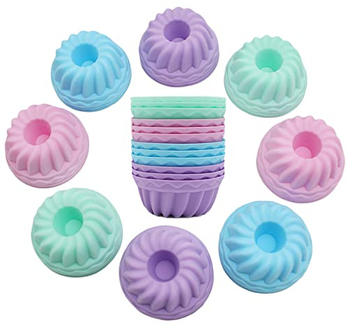 12 moldes para repostería reutilizables, de silicona, molde de muffin, repostería, molde de pastelería, molde de pastel, silicona redonda para pastel, postre, pudín de chocolate jalea, 4 colores