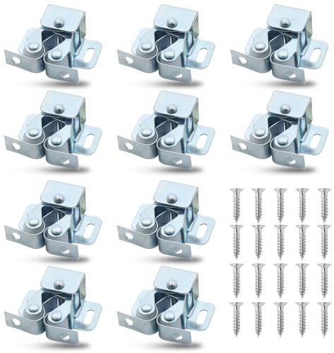 Cionyce 12 Pcs Double Roller Catch Cabinet Latches with Spear, Adjustable Catch Hardware for Kitchen Cabinet Door, Closet, Cupboard, Furniture with Easy Installation (Silver)