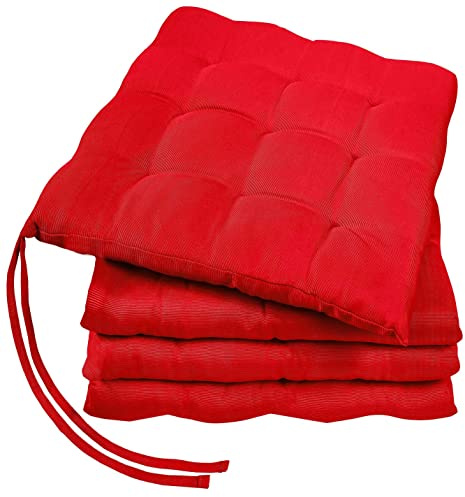 GREEN MARK Textilien Basic Lot de 4 coussins de chaise pour l'extérieur ou l'intérieur Rouge 40 x 40 cm