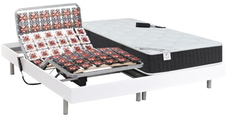 Vente-unique Matratzen elektrischer Lattenrost 2er-Set mit Tellermodulen Taschenfederkern & Memory Schaum + OKIN-Motoren - 1 Zone -2X 90 x 200 cm - Weiﬂ - PHANES von DREAMEA