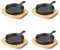 Navaris Mini sartenes de hierro fundido - 4x sartén para huevos tortillas pancakes muffins - Con base de madera - Apta para horno y bbq - ⌀ 10,2 cm