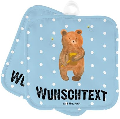 Mr. & Mrs. Panda Personalisierte Topflappen Bär Honig - Geschenke, Personalisiert, Liebe, Partner, mit Namen, Personalisierter Ofenhandschuh, Teddy, Verliebte, Set, Geschenk, Namensaufdruck