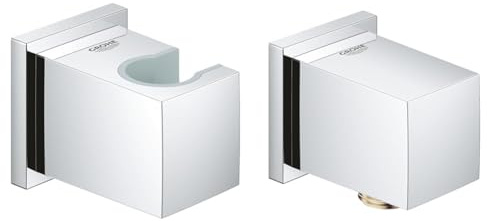 GROHE Euphoria Cube - Handbrausehalter, chrom, 27693000 & Euphoria Cube - Wandanschlussbogen (Außengewinde, Eigensicher gegen Rückfließen, langlebige Oberfläche), chrom, 27704000