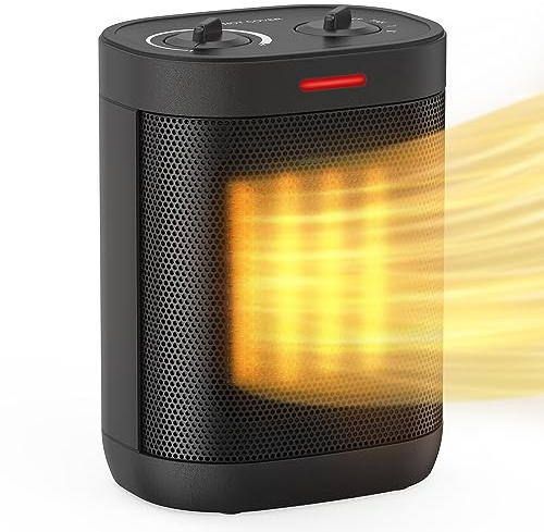 1500W Space Heaters for Indoor Use, Portable PTC Ceramic Space Heater, Small Space Heater with Thermostat, Three Modes, Overheat and Tip-Over Protection for Office Home