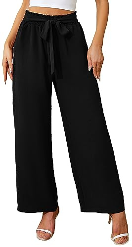 Actcat Damen Hose mit weitem Bein Leicht und Elegant Elastischer Bund | Sommerhose mit Taschen,für Legere Arbeit Geeignet,locker,Elegante